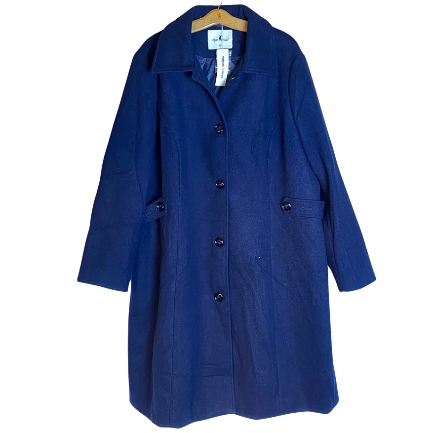 Agnes Orinda Nwt Navy Blue Single Breasted Warm Coat, Woman’s 3x
